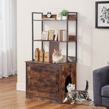 HomGarden 2-in-1 Cat Hidden Litter Box Enclosure W/Storage Shelves, Cat Washroom & Furniture, Rustic Brown