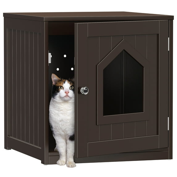 HomGarden 20'' Brown Cat Washroom Pet House Hidden Litter Box Enclosure & MDF Side Table