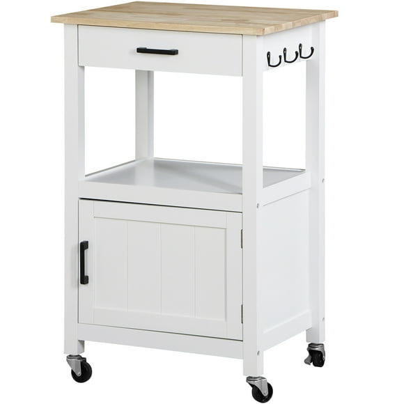 HomGarden 20" Kitchen Island Cart on Wheels W/Drawer & Cabinet & Towel Rack White
