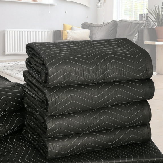 HomGarden 24 Pack Heavy Duty Padded Moving Packing Blankets 80 x 72 Inches (65 lb/dz), Professional Quilted Shipping Furniture Pads, Black
