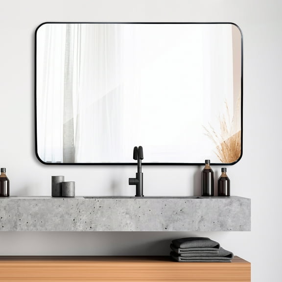 HomGarden 24" x 36" Rectangular Wall Mirror Black Metal Frame