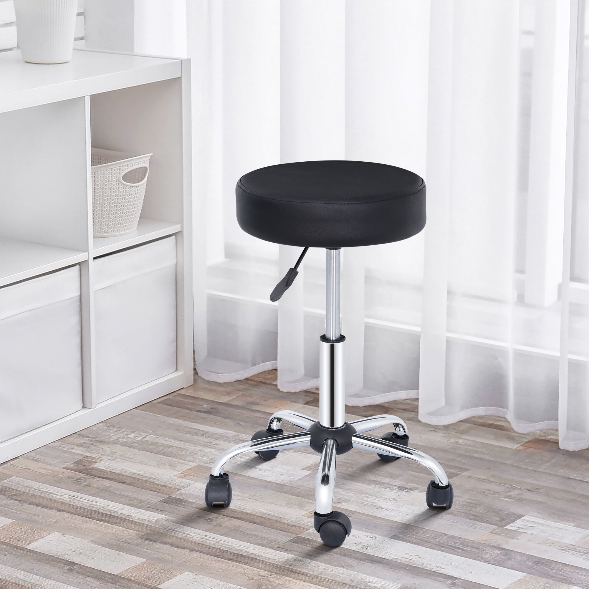 Boss Office Products Multi-Function LeatherPlus Drafting Stool with Loop  Arms in Black