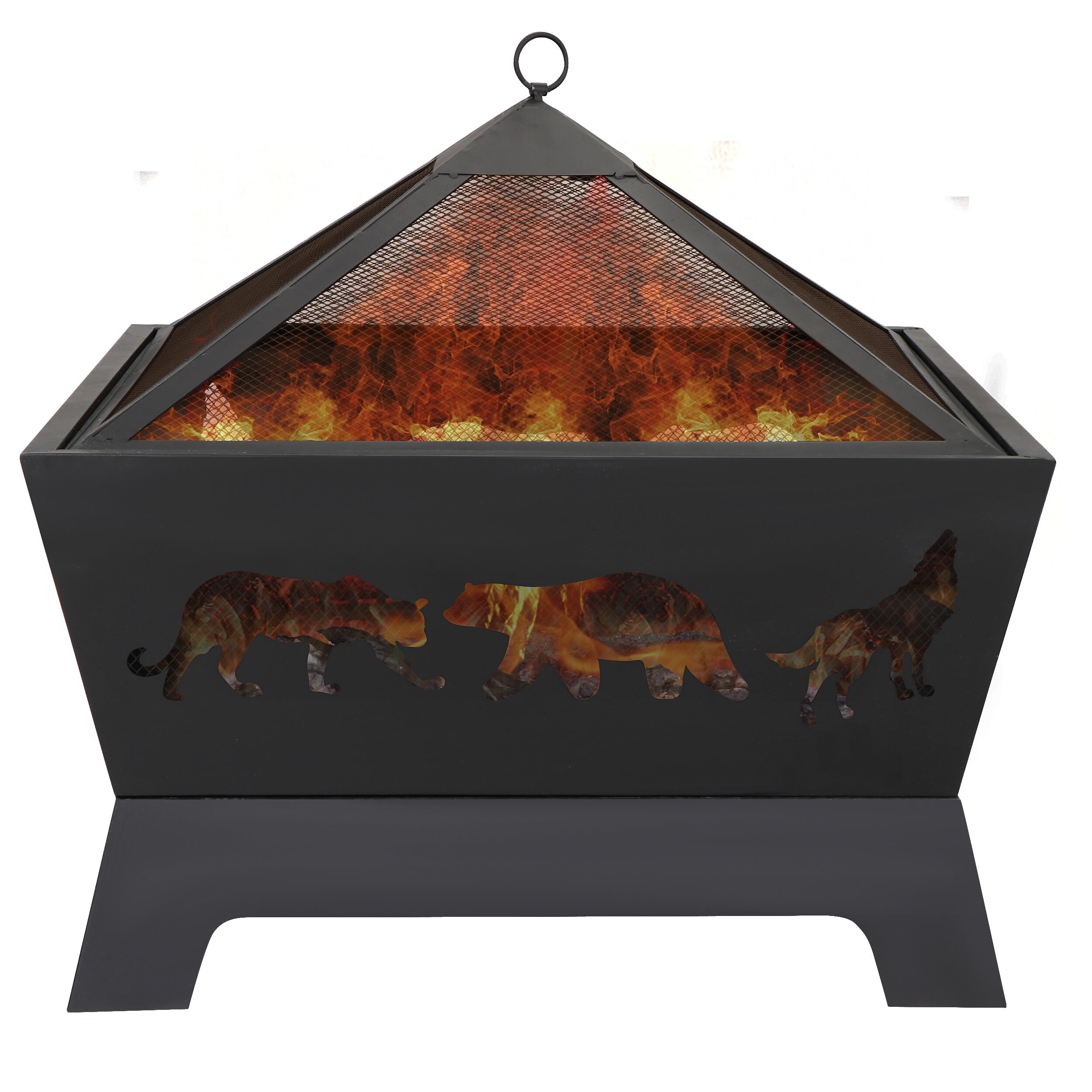 HomGarden 26Inch Fire Pit Outdoor Wood Burning Fireplace W/Rain Cover/Fire Poker/Mesh Lid, Black