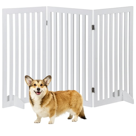 HomGarden 3 Panels 36-in Extra Tall Pet Gog Gate Foldable W/Support Leg for Doorways Stairs, White