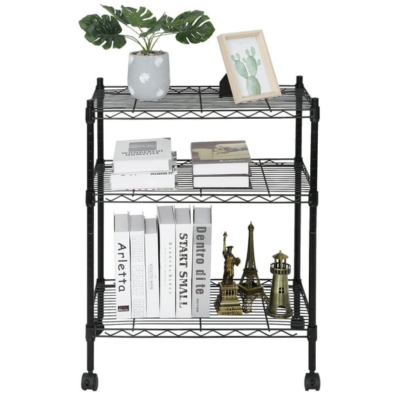 HomGarden 3-Shelf Heavy-Duty Wire Shelfing Rack Mobile Storage Organizer W/Wheels, Black