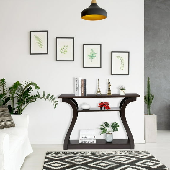 HomGarden 3-Shelf Narrow Console Table, Modern Sofa Side Table Home, Brown