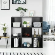 HomGarden 3-Tier 9 Cube Storage Organizer, Wood Bookcase Cabinet Bookshelf W/ Back Panels for Home, Office, Entryway, Living Room - Black