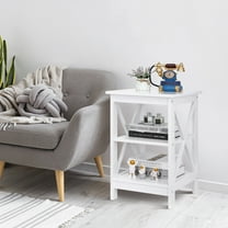 HomGarden 3-Tier Square End Table, MDF Sofa Side Table Storage Shelf, White