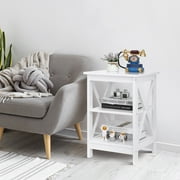 HomGarden 3-Tier Square End Table, MDF Sofa Side Table Storage Shelf, White