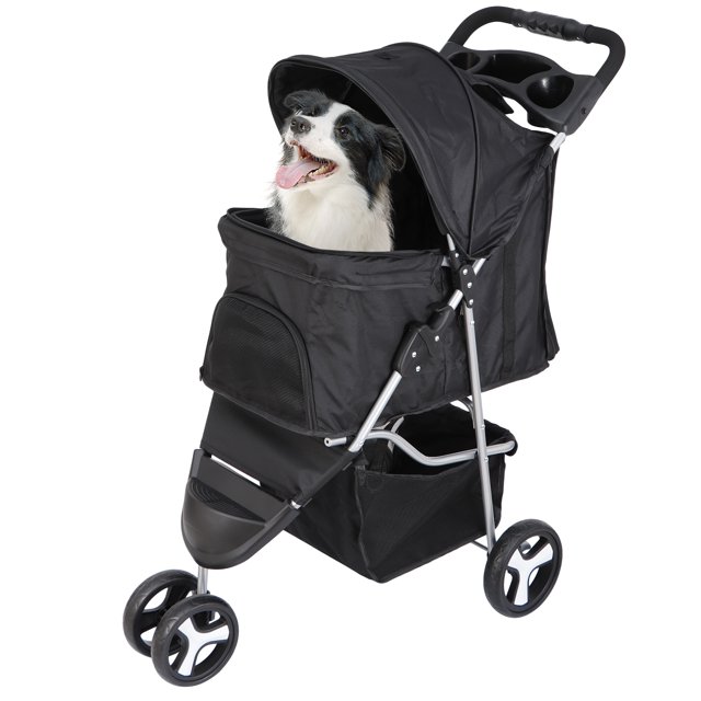 HomGarden 3 Wheel Foldable Pet Stroller for Small Medium Dog W/Storage