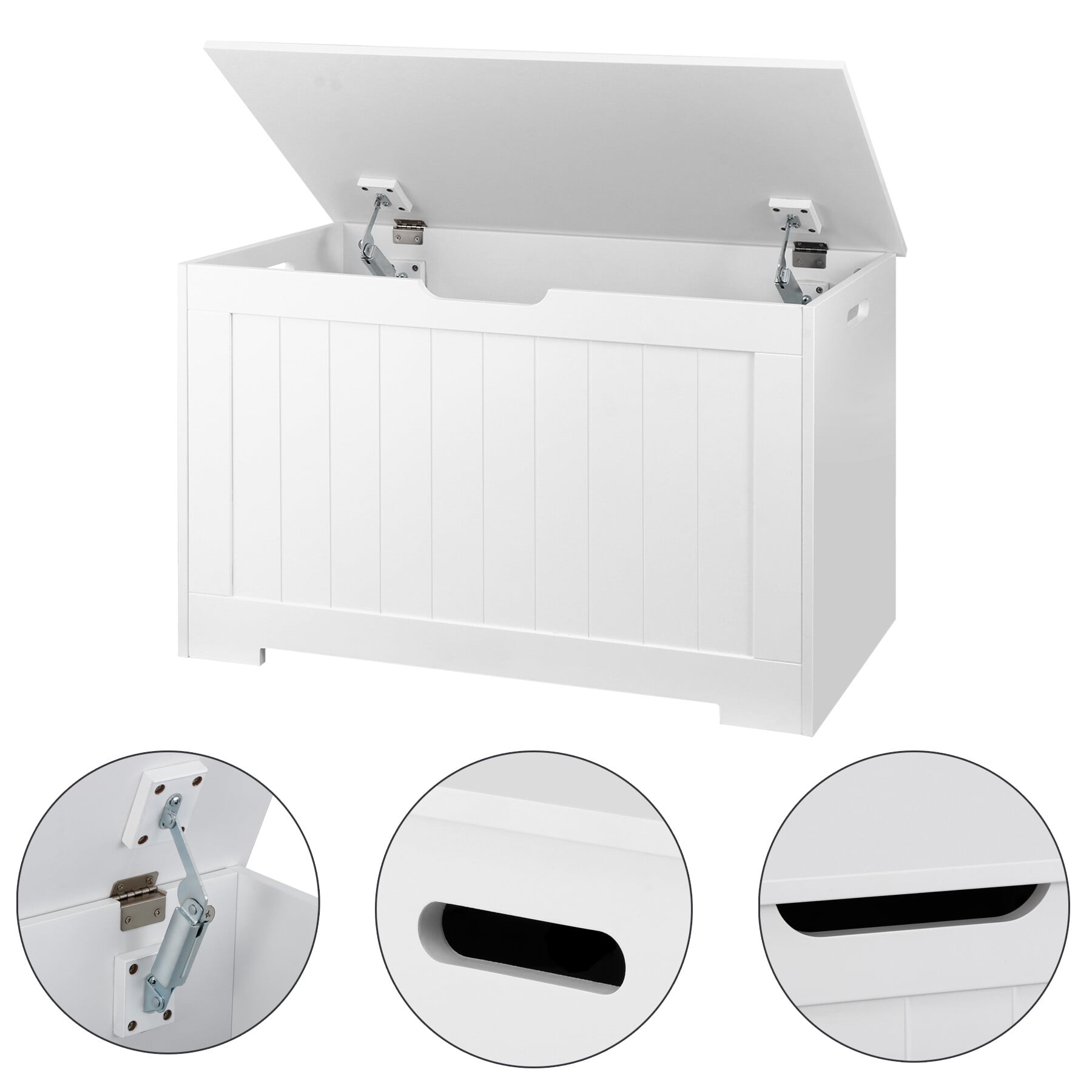 Yofe White Wooden Storage Organizing Kids Toy Box/Bench/Chest with Safety Hinged Lid for Ages 3+ Children