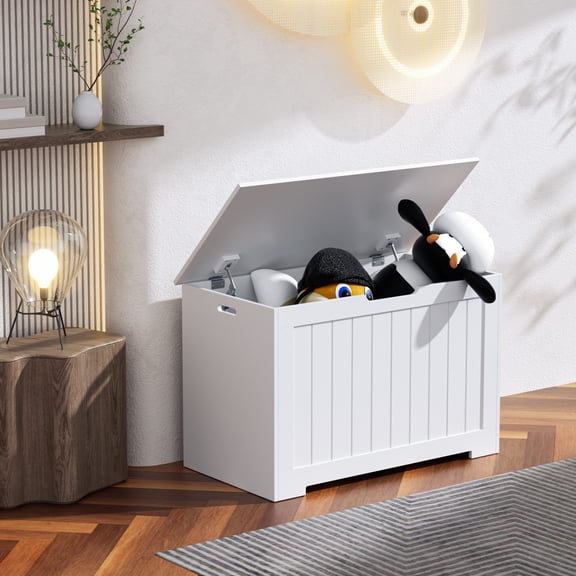 HomGarden 30Inch MDF Child Toy Chest 150L Storage Box Cabinet W/Safety Hinged Lid, White