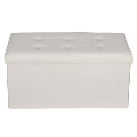 HomGarden 30'' Leather Storage Ottoman Bench Foldable Footrest Padded Seat 350lbs Beige