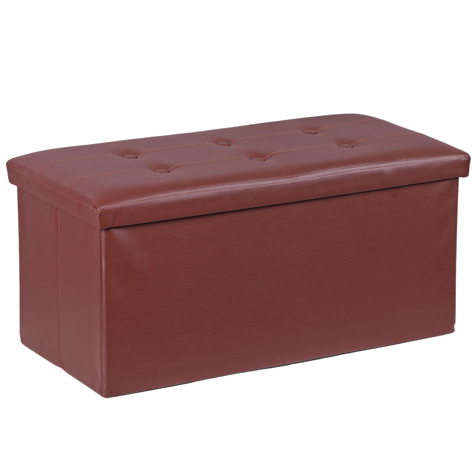 HomGarden 30'' Leather Storage Ottoman Bench Modern Foldable Footrest Padded Seat 350lbs Brown