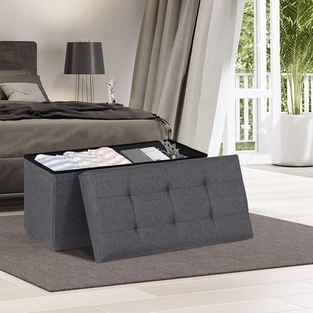 HomGarden 30'' Linen Storage Ottoman Bench Modern Foldable Footrest Padded Seat 660lbs Dark Gray
