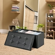 HomGarden 30'' PVC Leather Storage Ottoman Bench Foldable Footrest Stool Padded Seat 350lbs Black