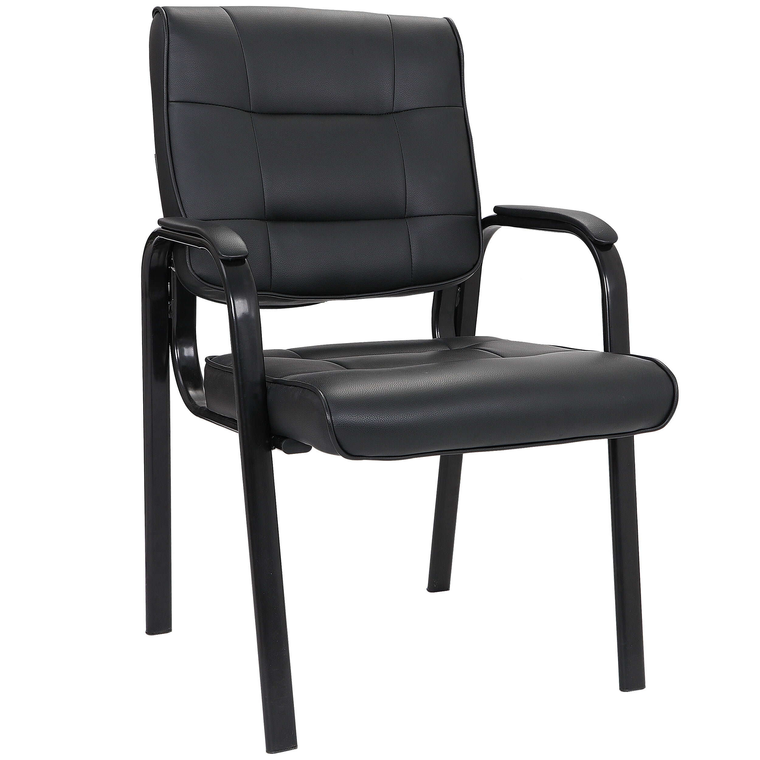 Black Leather Mid-Back Executive Reception Chair with Metal Frame