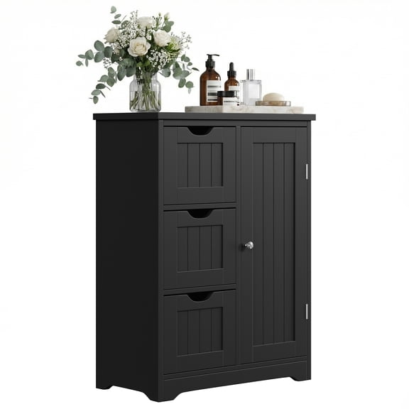 HomGarden 31.5-in Bathroom Floor Cabinet Freestanding Storage Organizer W/ 3 Drawers & Adjustable Shelf for Living Room, Entryway, Black