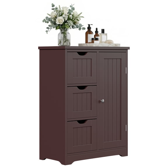 HomGarden 31.5-in Bathroom Floor Cabinet Freestanding Storage Organizer W/ 3 Drawers & Adjustable Shelf for Living Room, Entryway, Brown