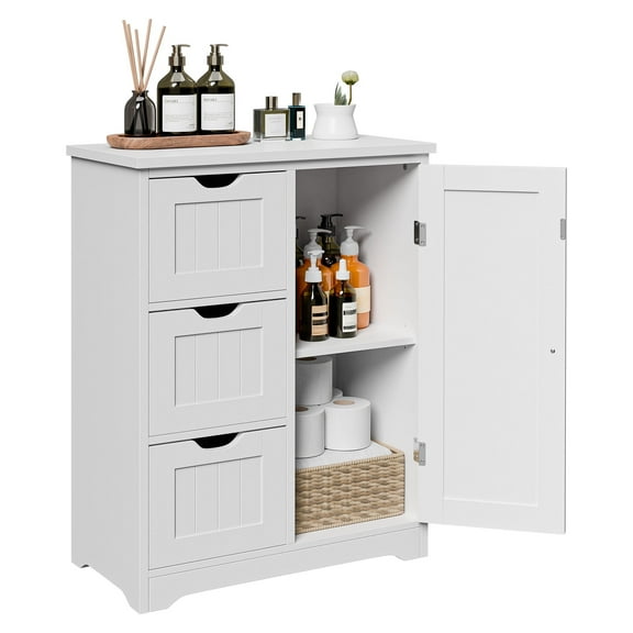 HomGarden 31.5-in Bathroom Floor Cabinet Kitchen Side Storage Organizer W/ 3 Drawers & Cupboard & Adjustable Shelf, White