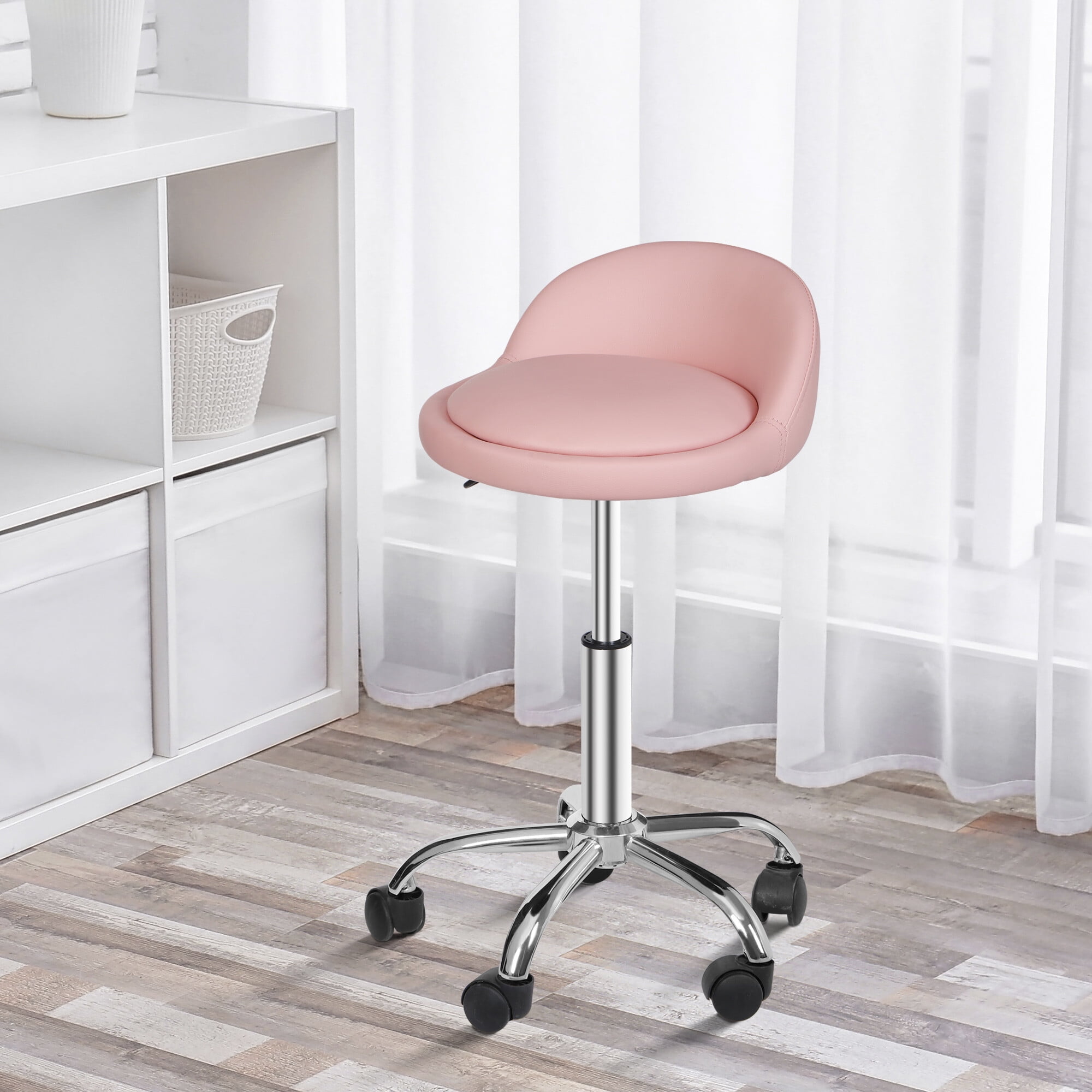 HomGarden 330lbs Pink Rolling Stool Adjustable Swivel Salon Stool