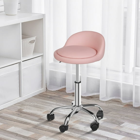 HomGarden 330lbs Pink Rolling Stool Adjustable Swivel Salon Stool W/Wheels & Back for Home Office