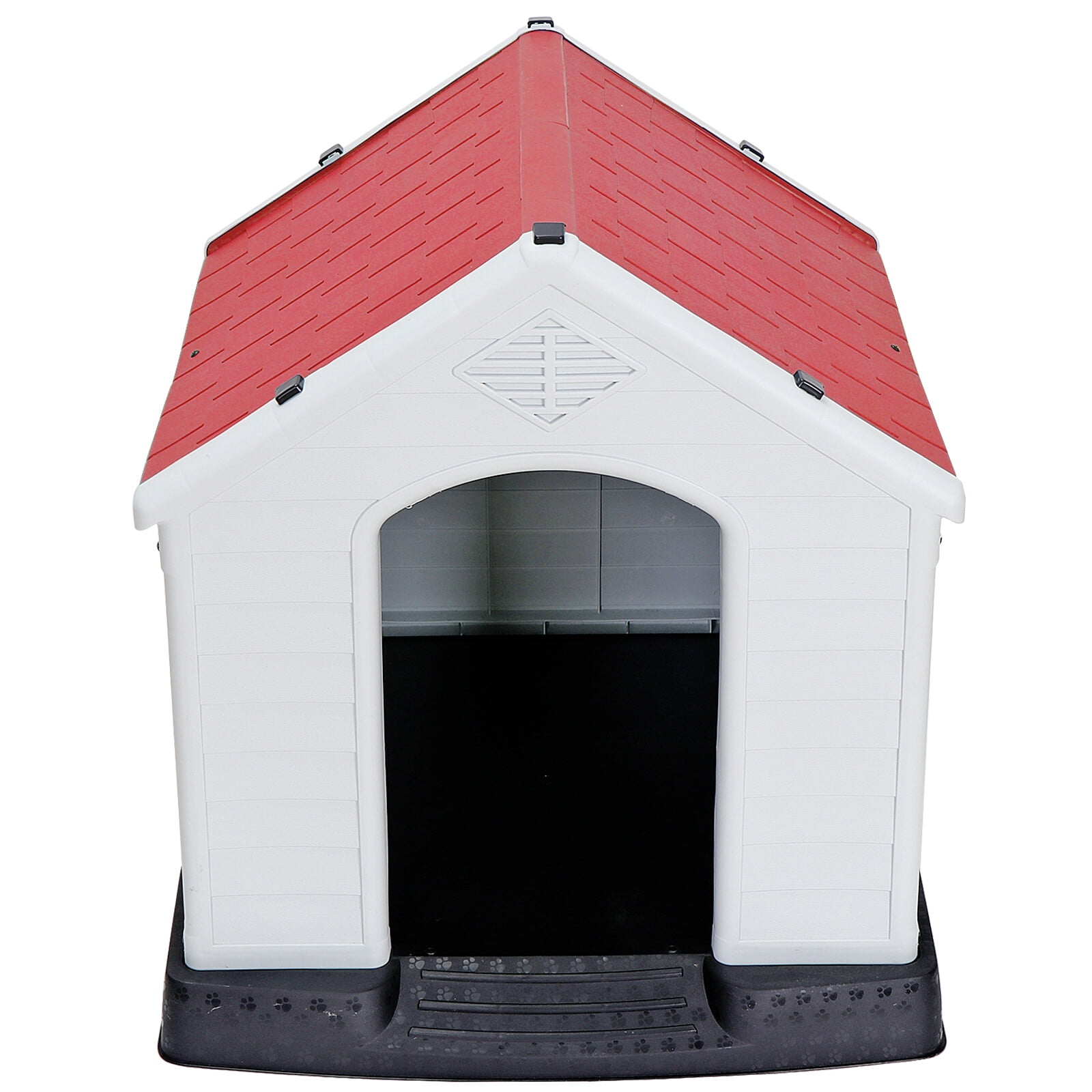 HomGarden 34-in Plastic Large Dog House Outdoor Pet Puppy Shelter Kennel W/Air Vents, Red
