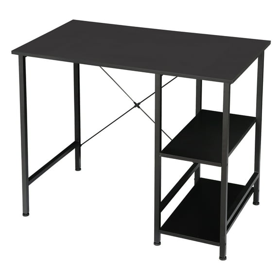 HomGarden 35.5L Home Office Computer Desk Reversible Study Writing Desk W/Shelves, Black