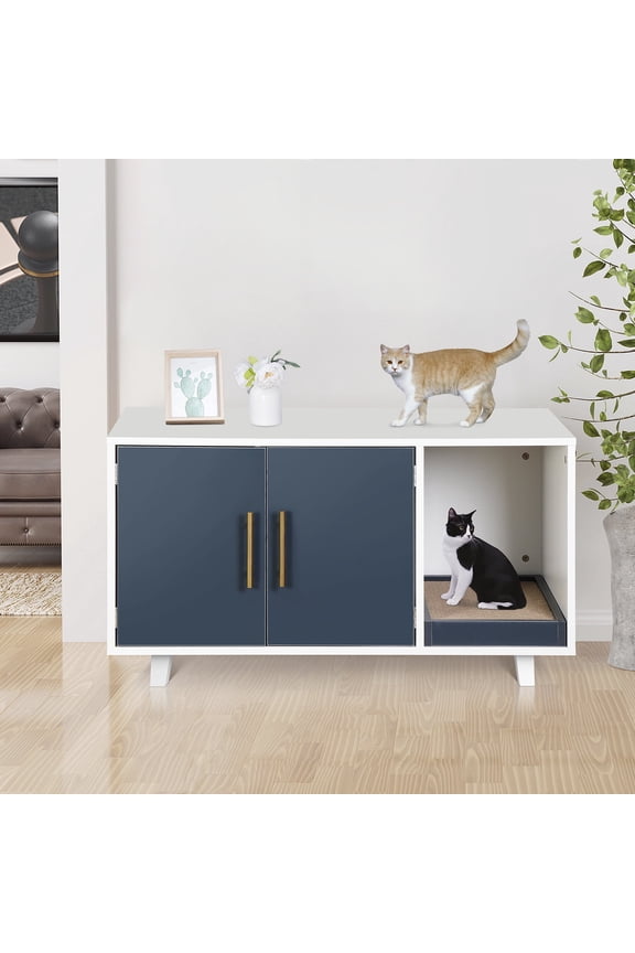 35.8''L x 20''W Cat Hidden Washroom Pet Litter Box Enclosure House W/Scratch Pad, White