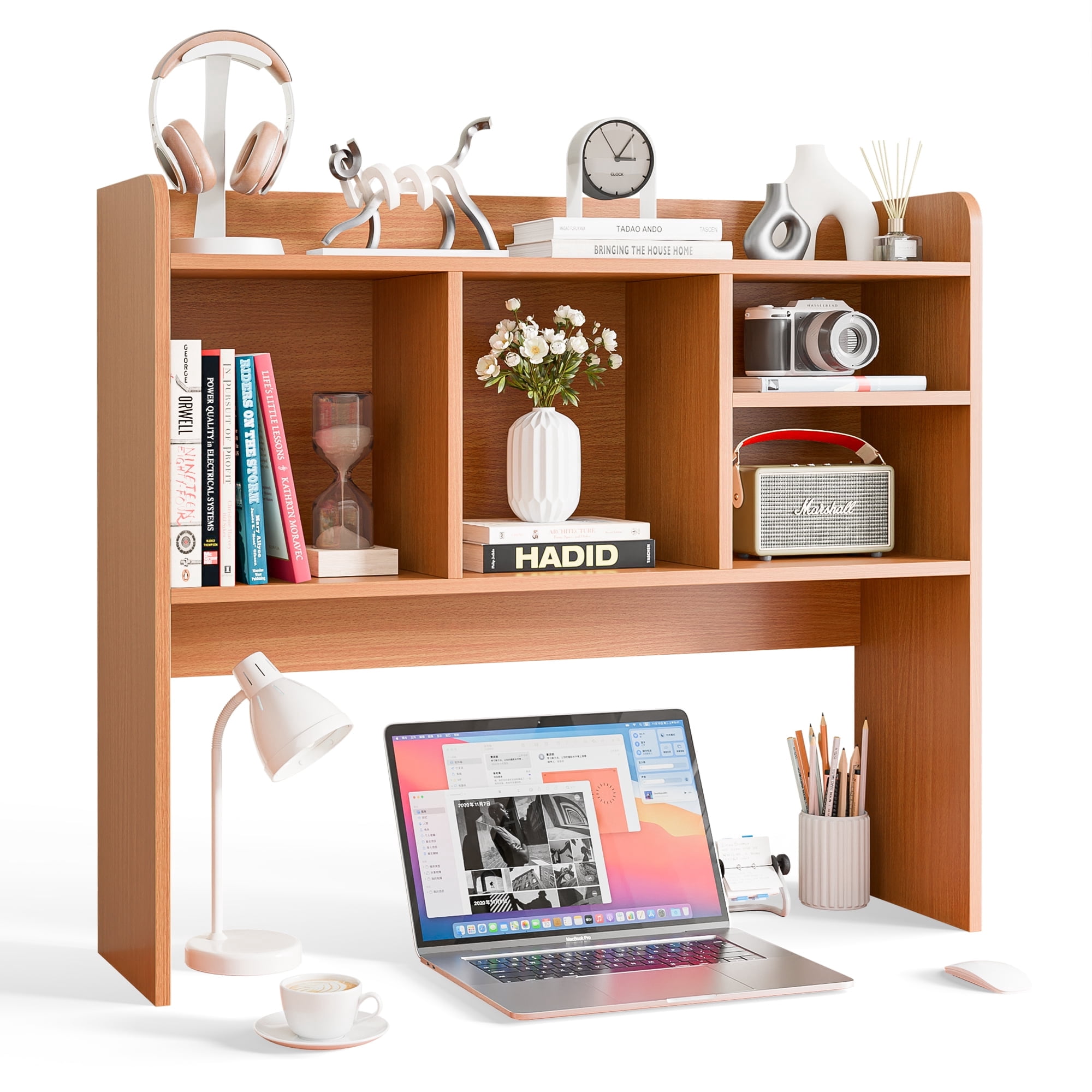 HomGarden 37-in Desktop Bookshelf 2-Tier Desktop Display Rack Desk Organizer Shelf for Storage Home Office Dorm, White