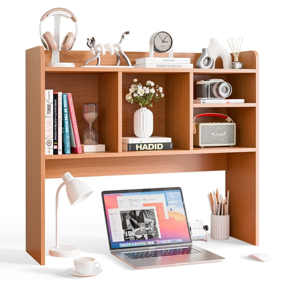 HomGarden 37-in Desktop Bookshelf 2-Tier Desktop Display Rack Desk Organizer Shelf for Storage Home Office Dorm, White