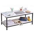 thumbnail image 1 of HomGarden 39.4" Modern Rectangle 2-Tier Coffee Table Wood Cocktail Table Home Office, Marble White, 1 of 10