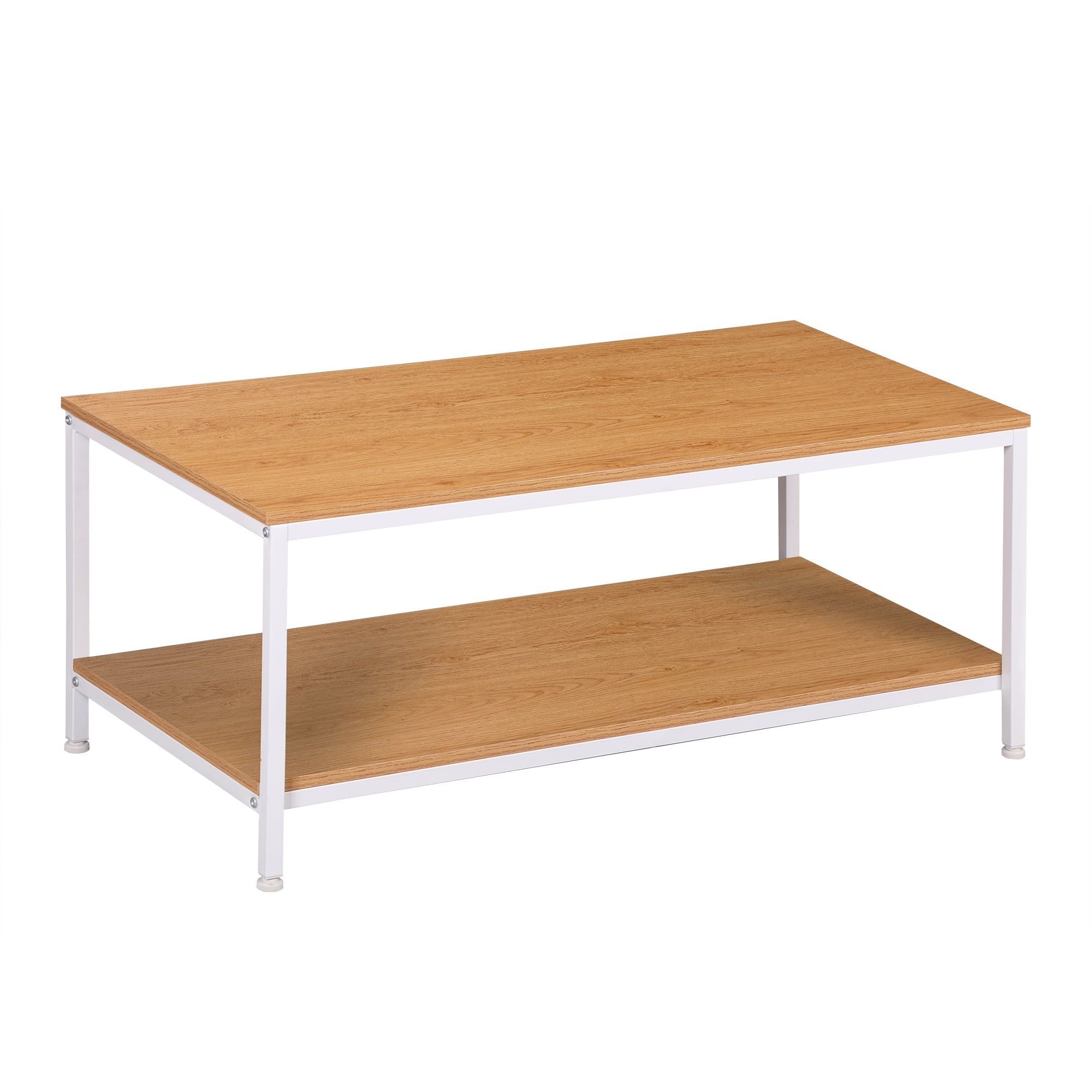 HomGarden 39.4" Modern Rectangle 2-Tier Coffee Table Wood Cocktail Table Home Office, Natural