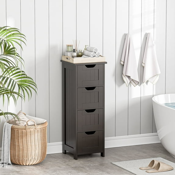 HomGarden 4 Drawers Bathroom Storage Cabinet Narrow Floor Side Cabinet for Kitchen, Dining Room Espresso