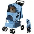 thumbnail image 1 of HomGarden 4 Wheel Small Pet Dog Stroller Foldable Strolling Cart Max 33lbs W/Storage Basket & Cup Holder, Blue, 1 of 13