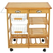 HomGarden 4-tier Rolling Kitchen Island Cart Wood Mobile Trolley Storage Utility Cart Beige