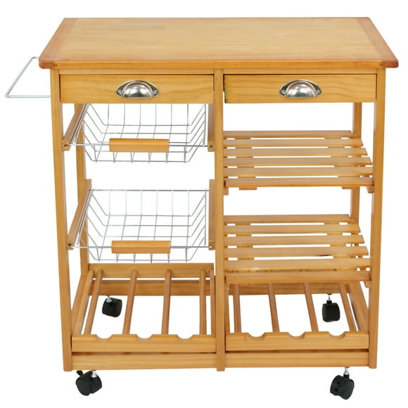 HomGarden 4-tier Rolling Kitchen Island Cart Wood Mobile Trolley Storage Utility Cart Beige