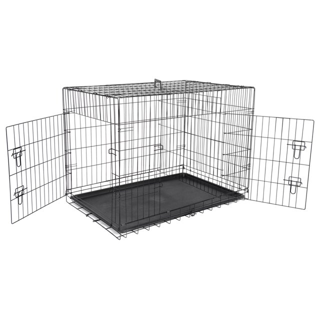 HomGarden 42'' XL Heavy Duty Folding Wire Crate, Dual Door, Large Dog