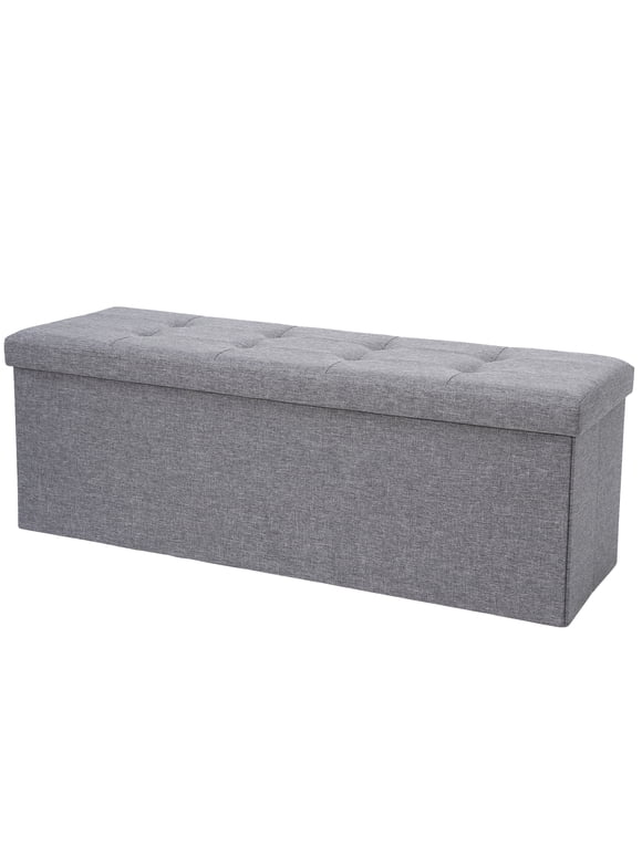 HomGarden 43'' Linen Storage Ottoman Bench, Foldable Footrest Stool W/ Divider, Gray