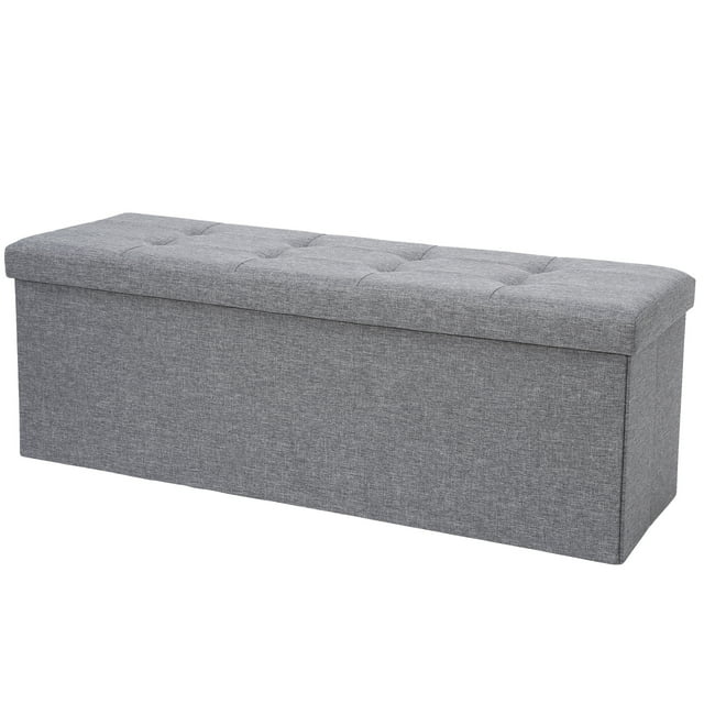 HomGarden 43'' Linen Storage Ottoman Bench Foldable Modern Footrest Stool W/ Divider, Gray