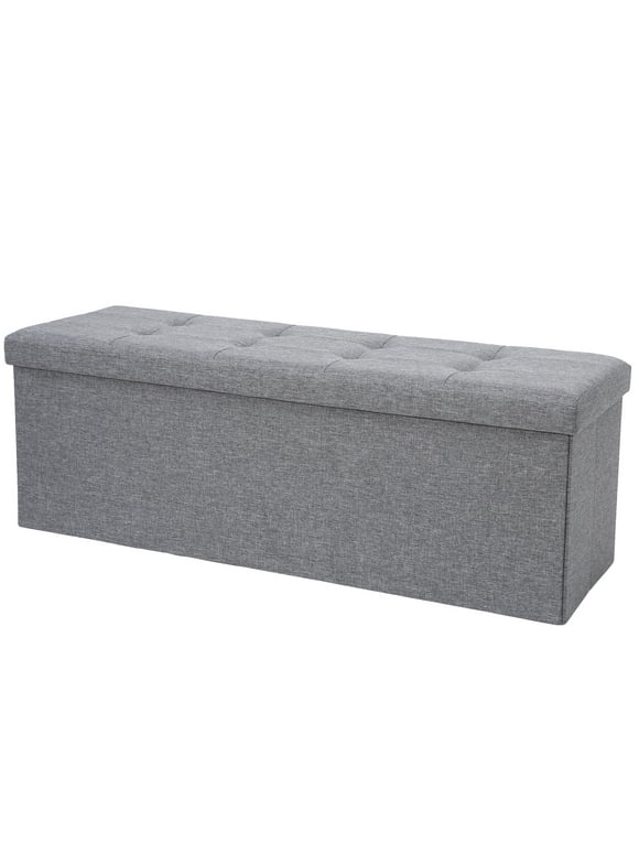 HomGarden 43'' Linen Storage Ottoman Bench Foldable Modern Footrest Stool W/ Divider, Gray