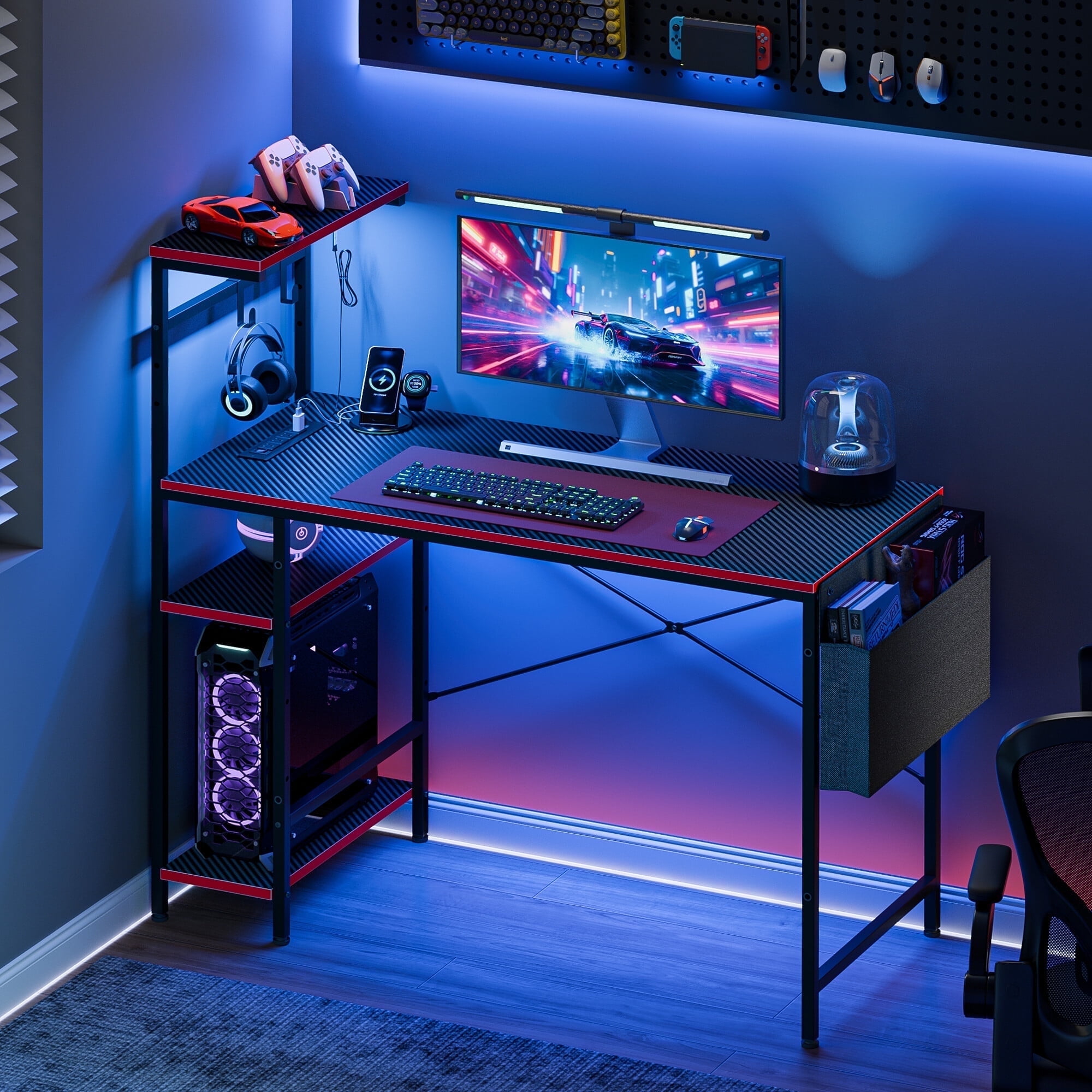 HomGarden 44-in LED Gaming Desk Reversible Adjustable Computer Desks W ...