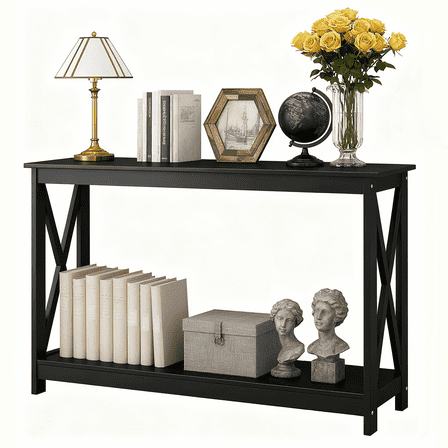 HomGarden 47-in Modern Narrow Console Table 2-Shelves Wooden Sofa Side Table, Black