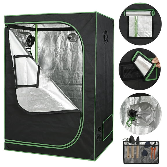 HomGarden 48'' L x 24'' W x 60'' H Indoor Hydroponic Grow Tent High Reflective Mylar W/ Observation Window, Floor Tray