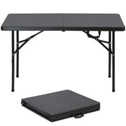 HomGarden 4FT Rectangular Plastic Folding Table W/Handle, Indoor Outdoor Party Camping Table Black