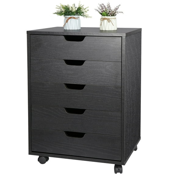 HomGarden 5-Drawer Chest Organizer, Modern MDF Storage Dresser Cabinet Lockable Casters , Black