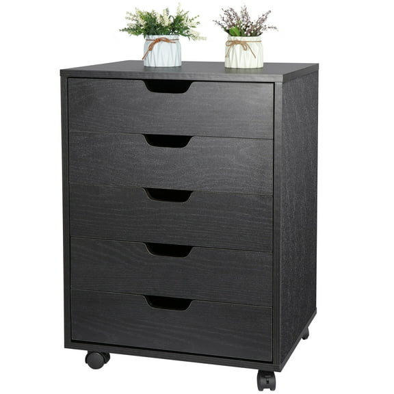 HomGarden 5-Drawer Chest Organizer, Modern MDF Storage Dresser Cabinet Lockable Casters , Black