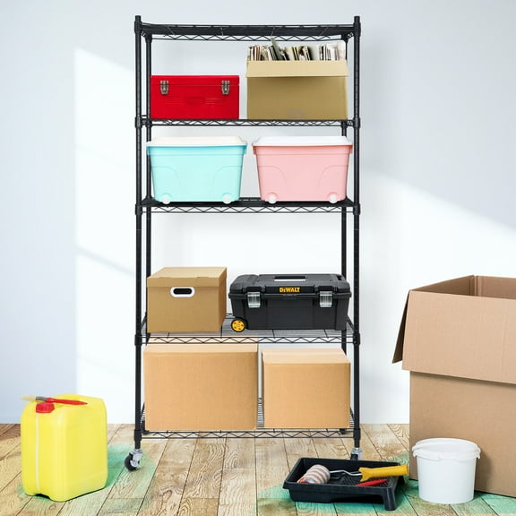 HomGarden 5-Shelf Heavy-Duty Wire Shelfing Rack Mobile Storage Organizer  W/Wheels