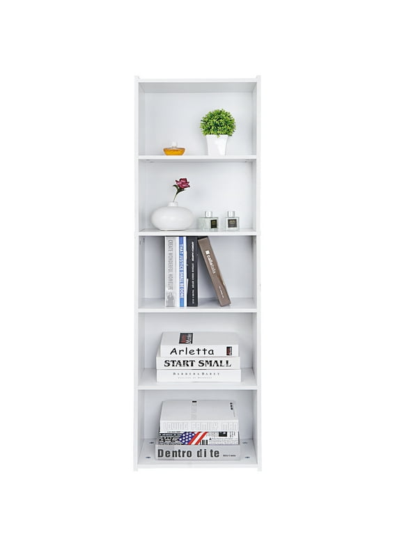 HomGarden 5-Tier Open Shelf Bookcase, Narrow Freestanding Bookshelf Storage with Adjustable Shelves for Living Room, Home, Office, White