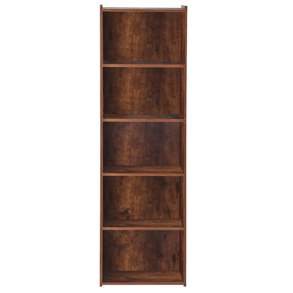 HomGarden 5-Tier Small Open Shelf Bookcase Narrow Bookshelf Storage Unit for Home, Living Room Bedroom, Rustic Brown